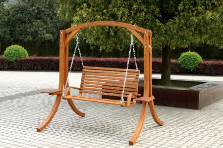 Flexible Custom Park Solid Wood Swing with Adjustable Triple Seat & SGS-Certified Waterproof Varnish & Dual Armrests (Load Capacity 240 kg). - Double solid wood swing seat with armrests