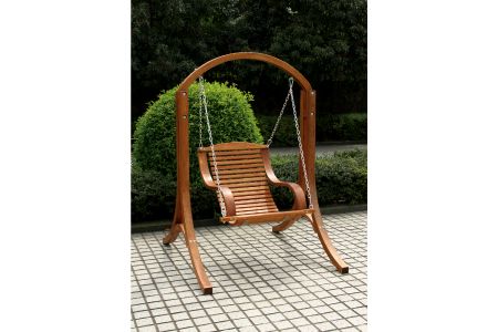 Portable Single-Seat Log Wooden Swing with Arc-Shaped Dual Armrests and Hanging Chair (Load 120kg)