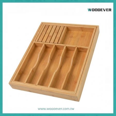 Elite Expandable Bamboo Drawer Organizer | with Integrated Knife Holder - Professional Bamboo Storage Series: High-Stability & ESG-Compliant Solutions|  WOODEVER Customized  PET Furniture OEM/ODM