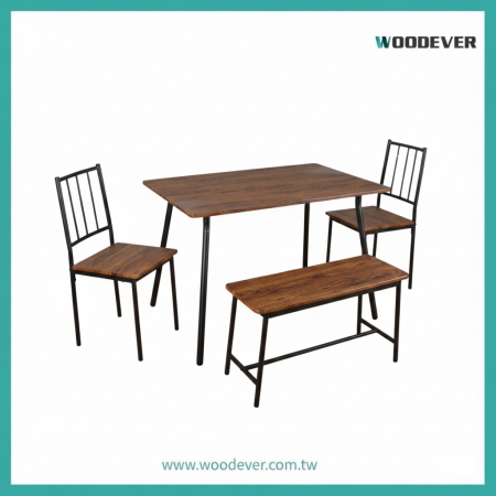 4-Piece Modern Industrial Dining Set (1 Table + 2 Chairs + 1 Bench) | Indoor & Outdoor Versatility – DTS06 - Industrial Metal Workstation with Storage Shelves|Made in Vietnam|FSC/BSCI Certified|Professional Furniture Supplier