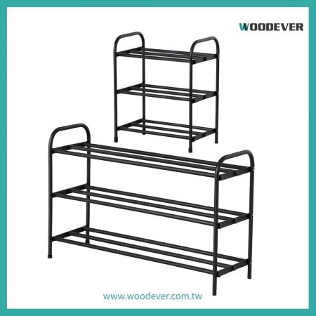 伸縮式三層金屬鞋架｜寬度可調 (46-81cm) 大容量層架鞋架、免工具組裝室內收納鞋架、越南家具供應商 OEM/ODM 量產 | 跨境電商熱銷收納系列｜首選 OEM / ODM 量產越南供應商| 戶外室內兩用 - WOODEVER客製化傢俱OEM/ODM - 尋找高品質且具價格競爭力的越南供應商｜越南 OEM／ODM 金屬家具製造商客製化傢俱