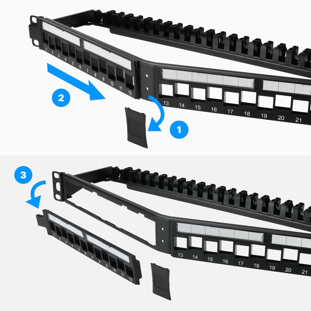 1U 24 Port V-Angled Blank Panel with Detachable Plates | EXW