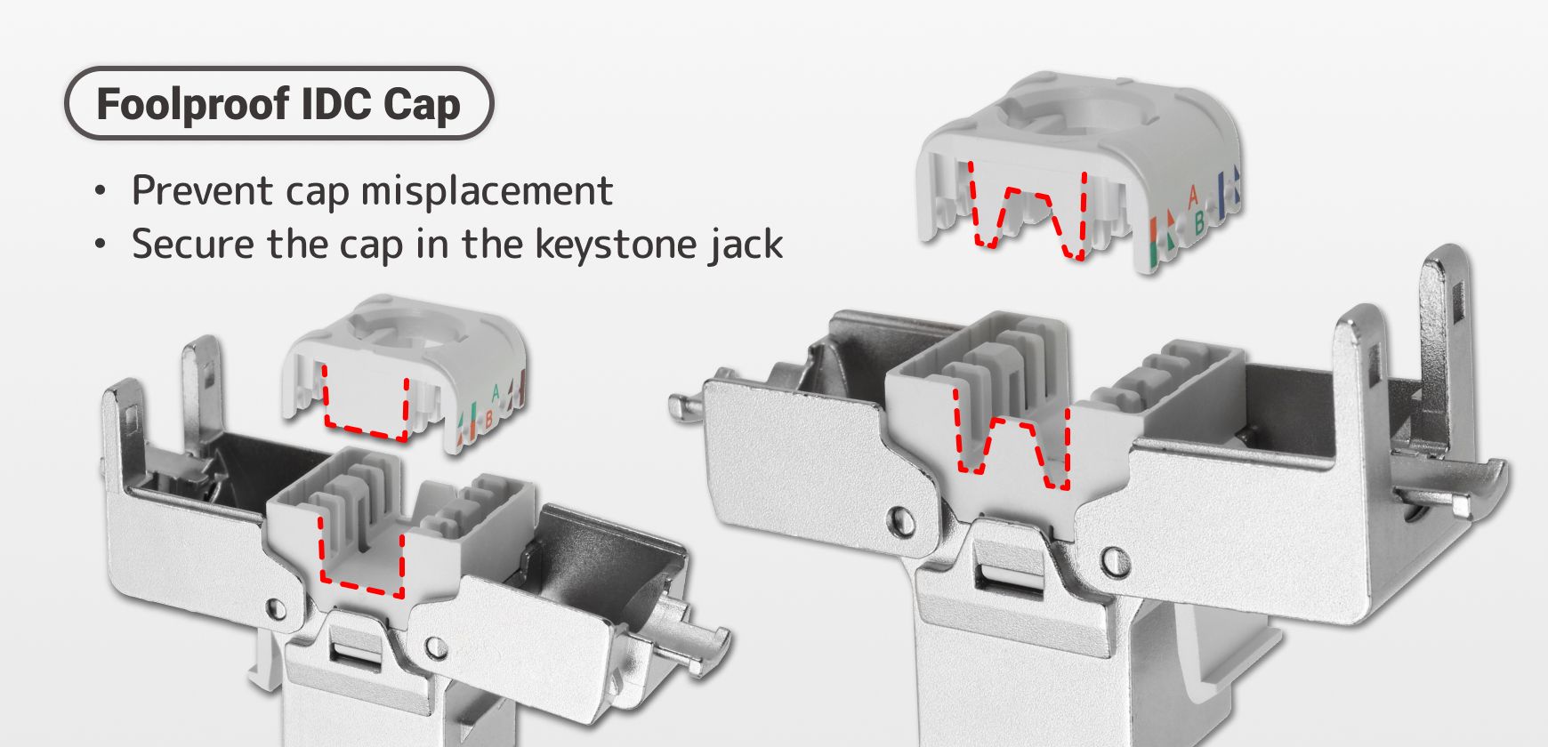 Conector Keystone Cat.6 con tapa IDC a prueba de errores