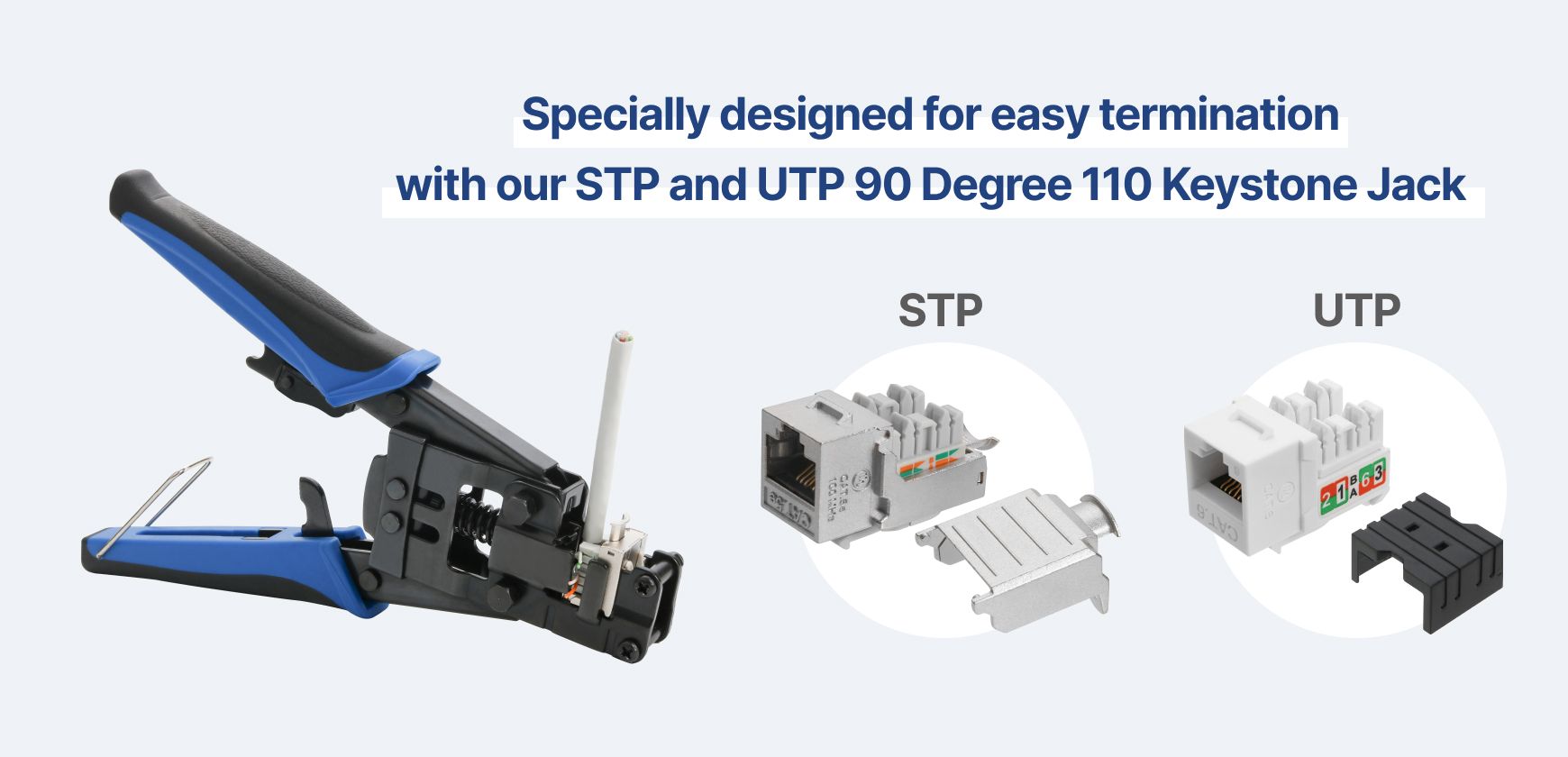 Terminación rápida de conector RJ45 con toma de corriente de 90 grados UTP y STP