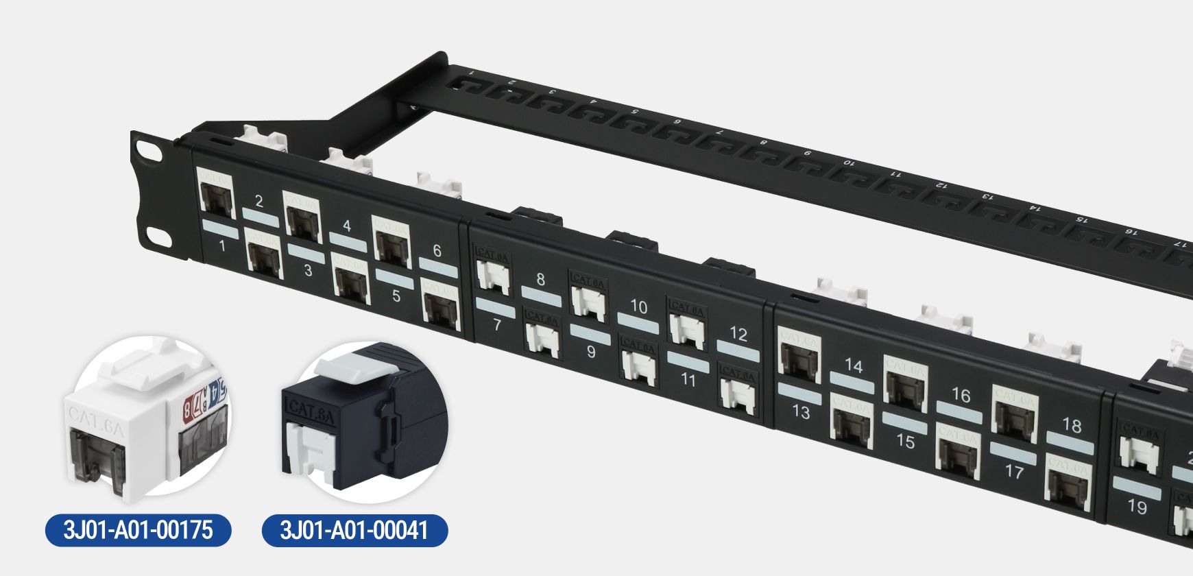 Панель RJ45 с поддерживающей планкой для удобного управления кабелями