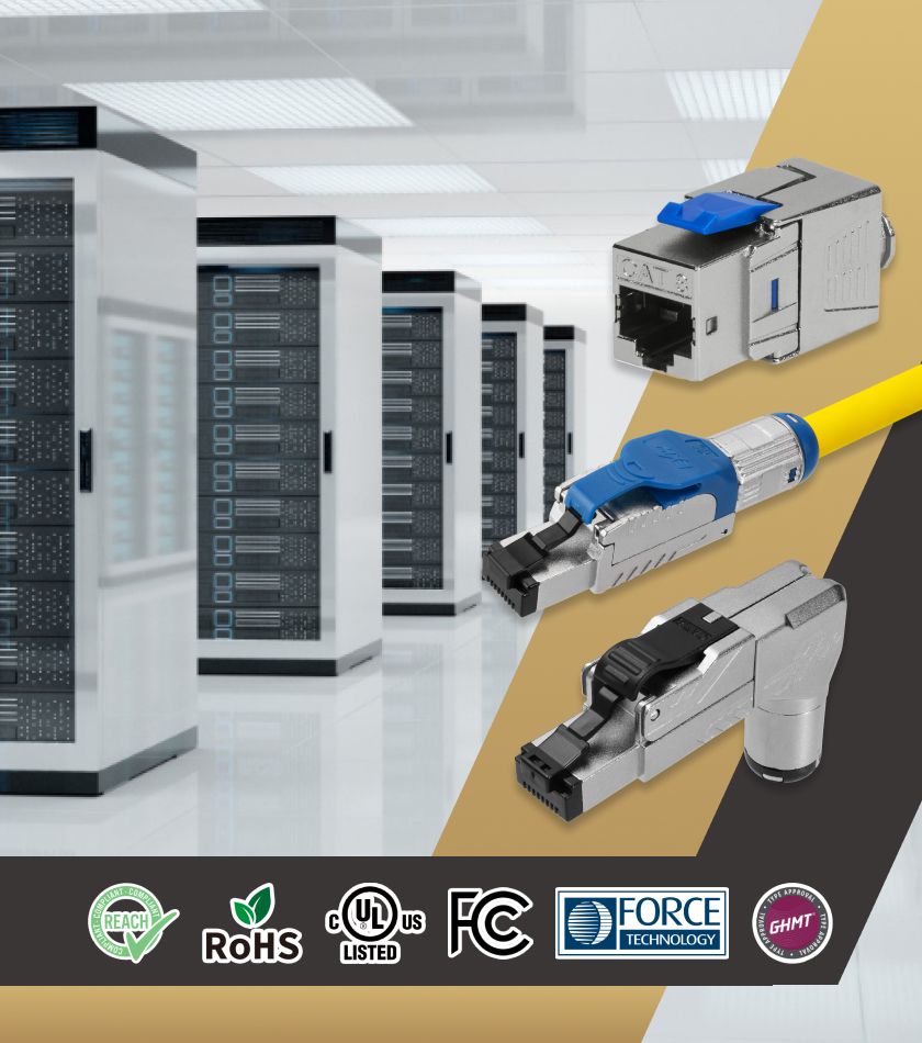 GHMT, FORCE, UL, RoHS, REACH-certifierad och FCC-kompatibel kategori 8 strukturerad kabellösning