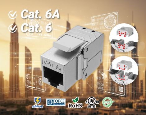 Conector keystone RJ45 Cat6A apantallado sin herramientas para cableado estructurado