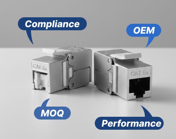AJ83 Cat6A/Cat6 STP 180° Toolless RJ45 Keystone Jack FAQ with OEM/ODM customization, standards compliance, and structured cabling solutions