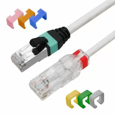 Kısa Fiş Botu ve Değiştirilebilir Renk Kodlu Klipsli Cat.6 UTP 28 AWG Patch Kablosu