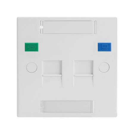 British Shuttered Faceplate 2 port With icon tabs - 86*86 mm British Shuttered Faceplate 2 port With Icon Tabs