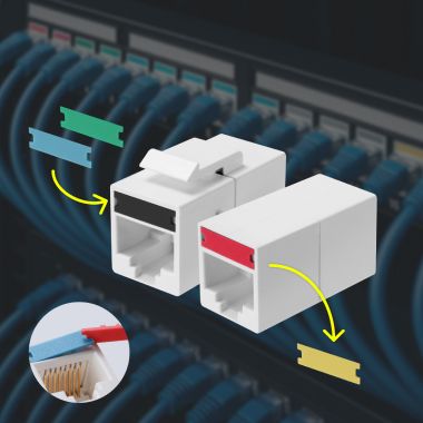 Renk Kodlu RJ45 Inline Bağlayıcı, Kolay Değiştirilebilir Etiketler ile