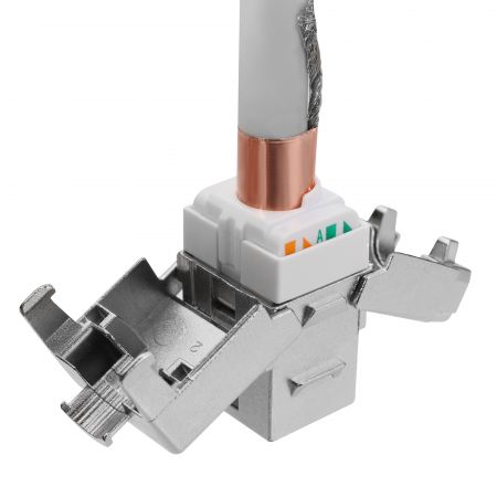 Conector Keystone Cat6A STP de 180 grados sin herramientas