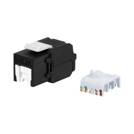 Conector Keystone Cat6A UTP de 180 grados sin herramienta negro PoE++