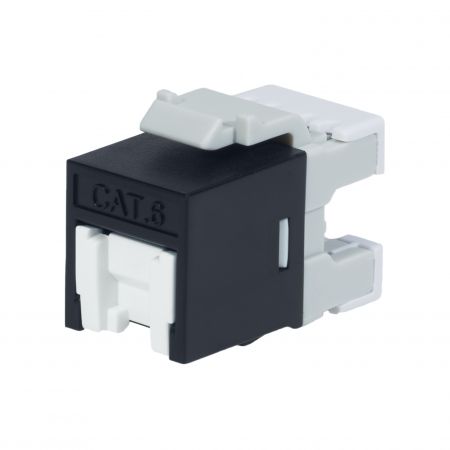 Cat.6 UTP 180 fokos 110 és Krone Keystone csatlakozó, fekete - Cat6 árnyékolatlan RJ45 Ethernet csatlakozó redőnnyel