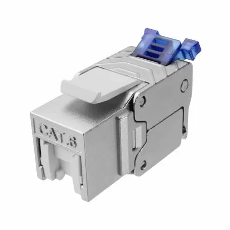 Modułowe gniazdo Cat.6 STP 180 stopni bez narzędzi z zaciskiem na kabel - Osłonięte gniazdo RJ45 Cat6 4PPoE z zaciskiem na kabel i przesłoną
