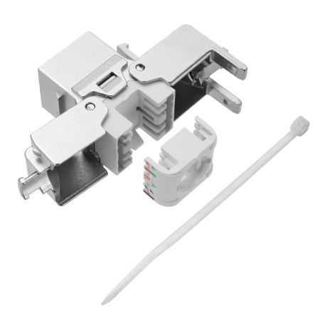 Rear view of Cat6A shielded keystone jack with 180° IDC