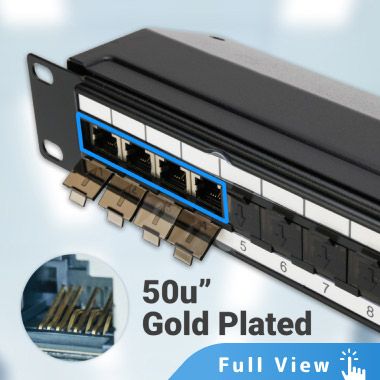 Painel de patch RJ45 com 50u" banhado a ouro e capas de poeira