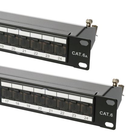 Painel de Patch RJ45 24 Portas Cat6A e Cat6 FTP 90° 1U