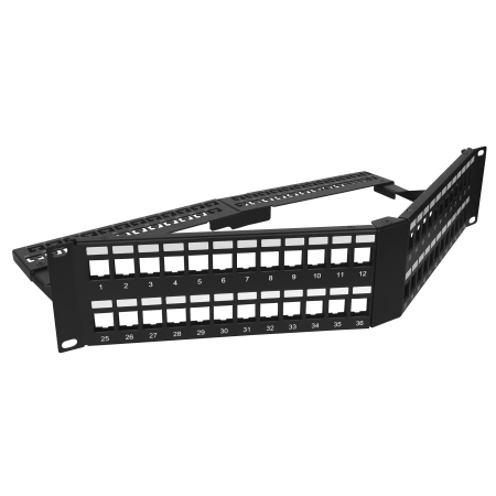 2U 48-port UTP V-vinkel RJ45 blank panel - 2U 48-port V-typ UTP vikbar blank panel med stödbar