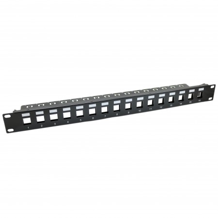 1U 16 Port FTP RJ45 Blank Panel With SUPPORT BAR - FTP 1U 16 Port Blank Keystone Panel With Cable Management