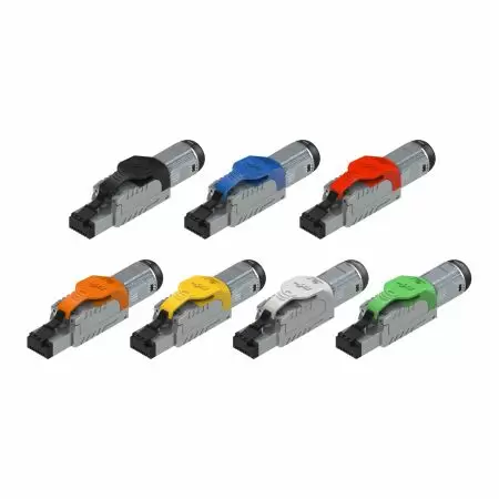 Plugue de Terminação de Campo Cat.6A STP, Azul - Conector RJ45 de Terminação de Campo Cat 6A STP, Disponível em 7 Cores