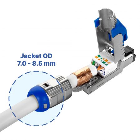 Spina di terminazione di campo Cat 8 con diametro esterno del rivestimento da 7,0 a 8,5 mm