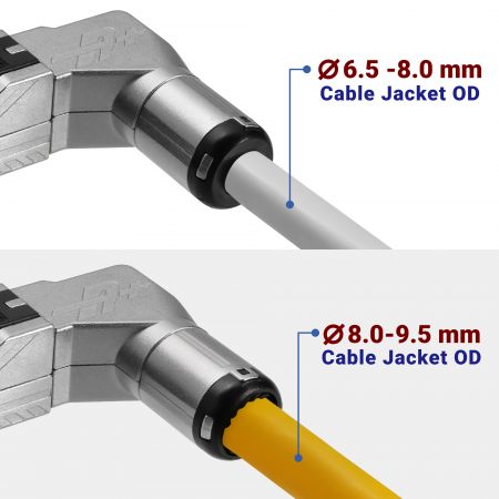 Wtyczka Cat 6A STP bez narzędzi z 8,0-9,5 mm średnicy kabla