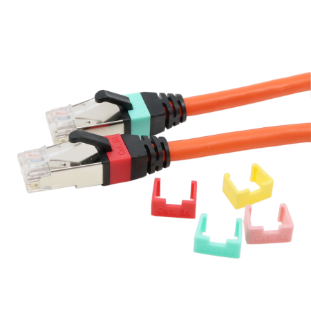 Cable de parche Cat.6A S/FTP de 26 AWG de 10G con clips de codificación de colores intercambiables