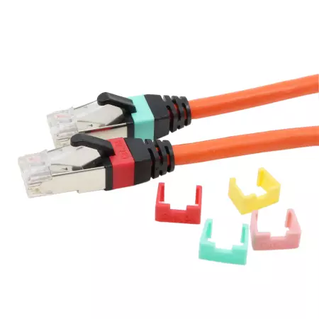 Cat.6A S/FTP 26 AWG 10G Patch Cord With Changeable Color-Coding Clips - Cat 6A 10G SFTP 26AWG RJ45 Patch Cable With Clips