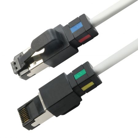 Cat.6A S/FTP 30 AWG 10GBASE-T patchkabel med roterbara färgade stövlar - Cat 6A SFTP 30 Gauge roterbar färgad stövel patchkabel