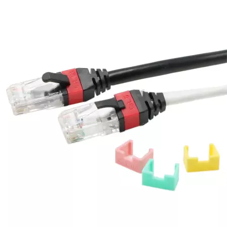 Cat.6A UTP 24 AWG vagy U/FTP 26 AWG Patch kábel cserélhető színkódoló klipszekkel - Cat6A 10G UUTP 24AWG vagy UFTP 26 AWG LAN Patch kábel klipszekkel