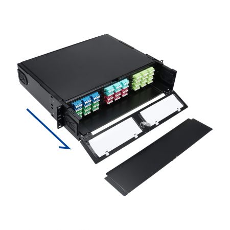 1U bi-directional fiber enclosure with lockable door and ID label windows