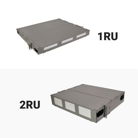 Exploded view of 3-slot LGX fiber patch panel showing modular internal structure