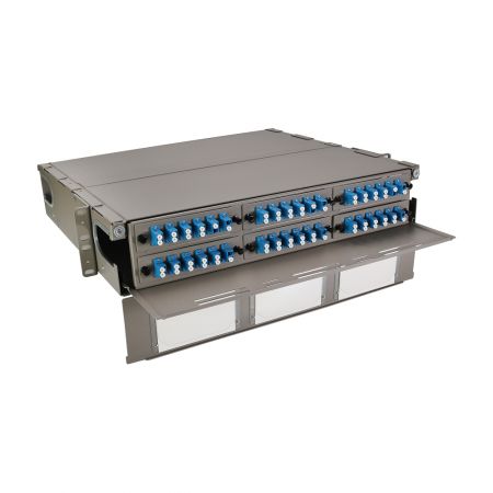 Comparison of 1U and 2RU rack mount fiber patch panels with transparent ID windows