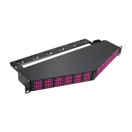 1U 144 Port MTP to LC High Density Angled Patch Panel - 1RU 144 port MTP to LC OM4 angled fiber panel