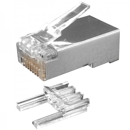 Conector modular Cat.6 STP com barra de carga e trava sem enrosco - Plug modular Cat 6 STP RJ45 8P8C com inserção