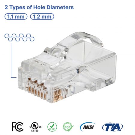 Cat.6 UTP 및 STP 패스스루 모듈러 플러그(4 업 4 다운) - Cat6 UTP 및 STP 패스스루 모듈러 플러그