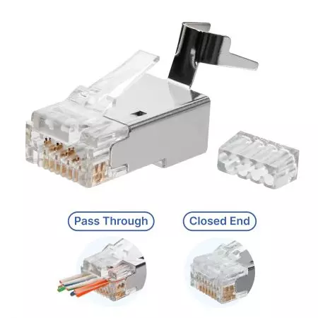 Conector modular de mayor diámetro Cat.6A STP - Conector modular de extremo cerrado Cat 6A STP con paso a través