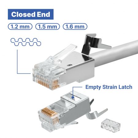 RJ45 Cat6A Korumalı Büyük Çaplı Kapalı Uç Modüler Bağlantı