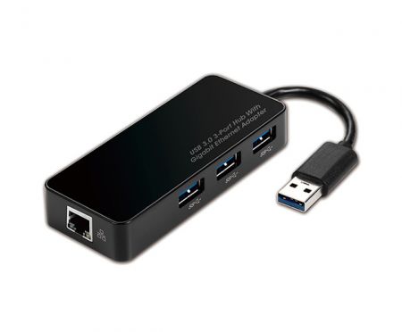 USB 3.0 3-Port Hub With Gigabit Ethernet Adapter - USB 3.0 3-Port Hub With Gigabit Ethernet Adapter