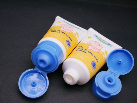 Details of personal care sunscreen protection packaging tube.