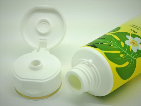 Details of personal care body lotion container tube.