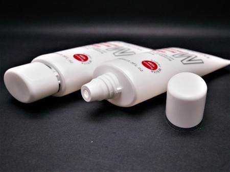 Details of personal care lotion tube packaging.