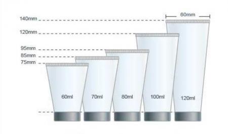 Tabella dei volumi per imballaggi di tubi per la cura della pelle con diametro di 38 mm