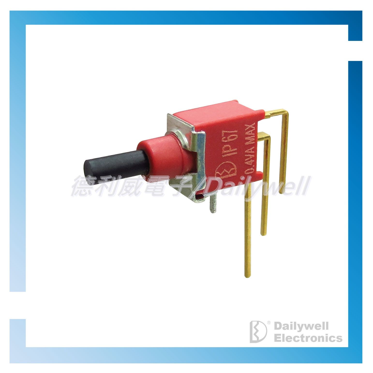Afgedichte sub-miniatuur drukknopschakelaar met haakse aansluiting