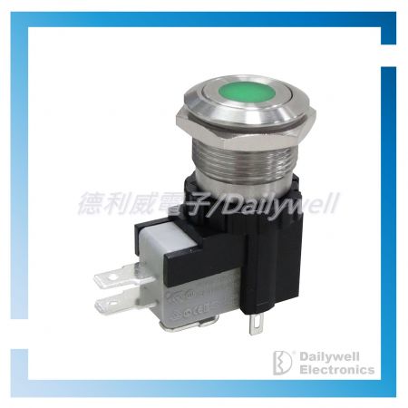 19mm High current metal switch with central spot LED
