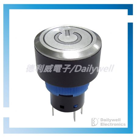 22mm Pushbutton switch with LED and power icon on cap - KPB22 series