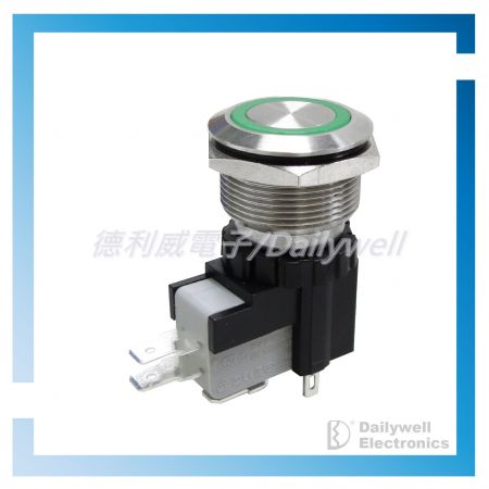 22mm High current metal switch with green illuminate ring