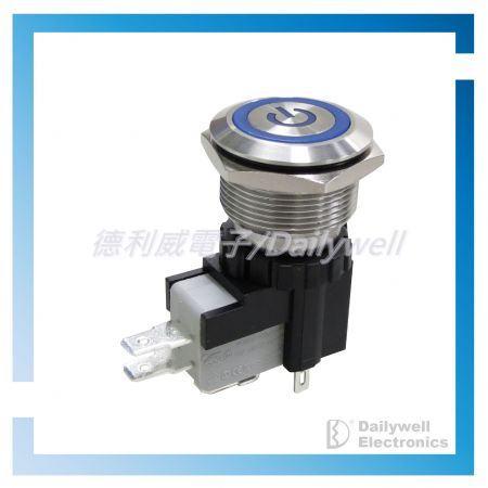 22mm High current metal switch with power icon on cap