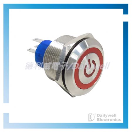 25mm Metal pushbutton switch with power icon on cap - MPB25 Series